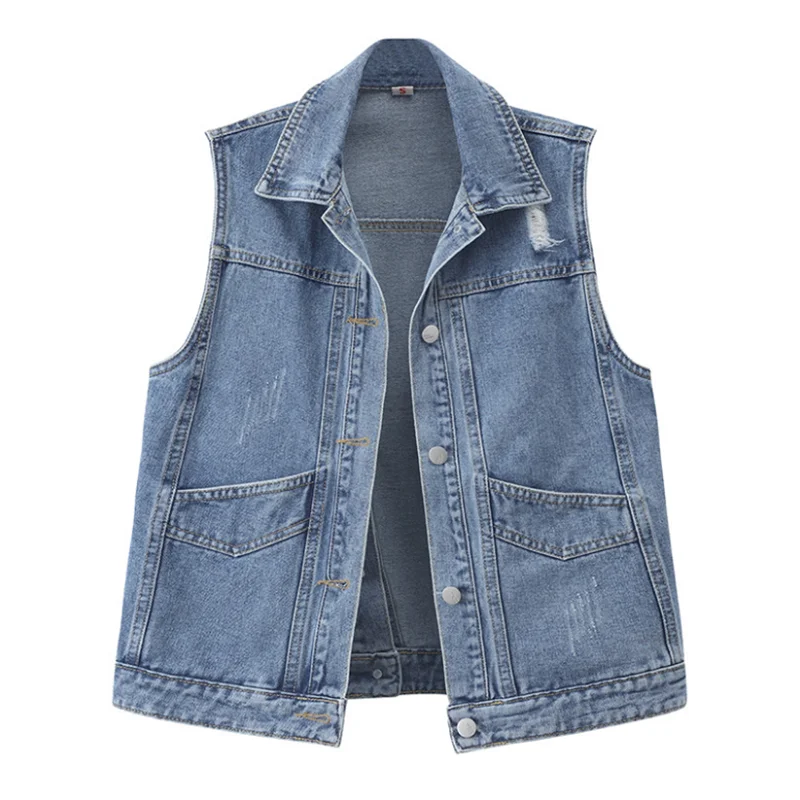 

New 2021 Autumn Women's Plus Size Denim Vest Sleeveless Vest Student Casual Top Jeans Jacket Blue