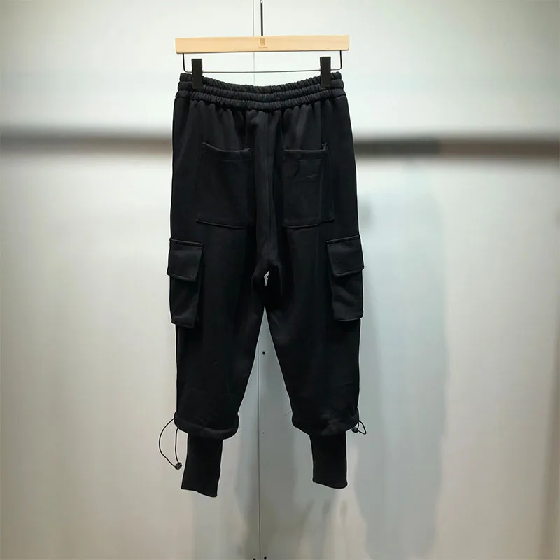 Fall and winter style loose casual pants, leg bunched pants, cargo pants, black elastic waist casual fashion pants