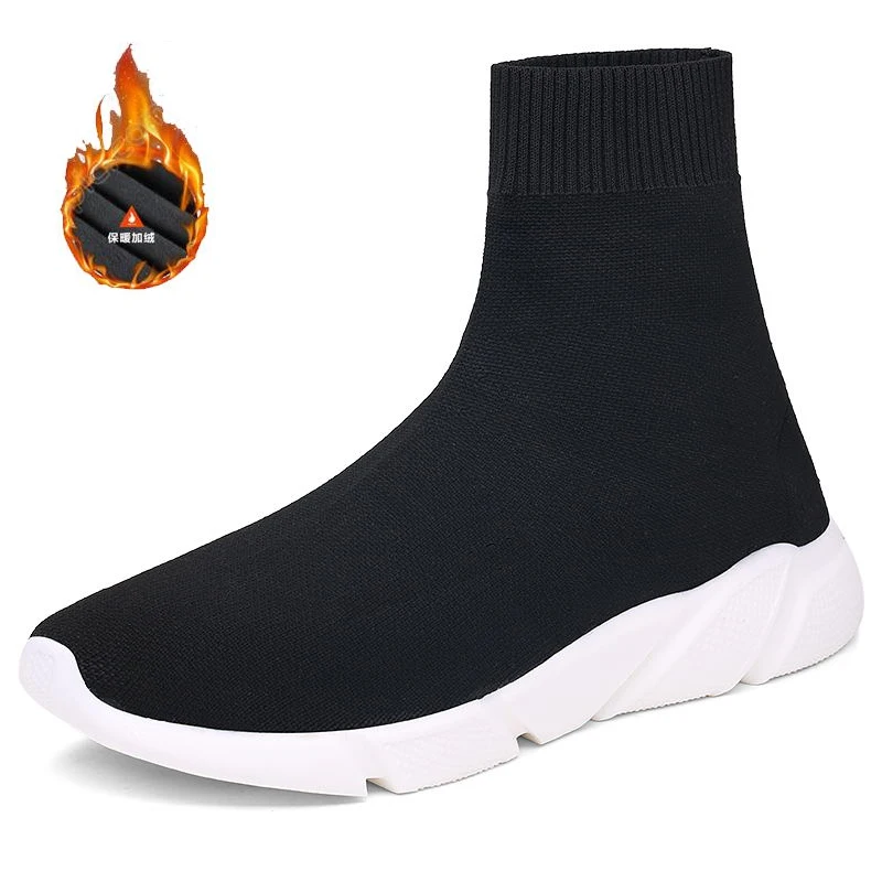 Winter Boots For Men Black Warm Plush Cotton Shoes Non-leather casual Slip-On Sneakers Fashion Elastic Sock Boots Women