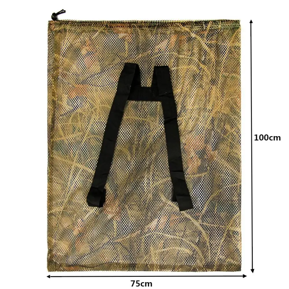 2Pcs Mesh Camouflage Hunting Decoy Bag Outdoor Waterfowl Bait Storage Mesh Bag w/ Portable Shoulder Strap Hunting Equipment