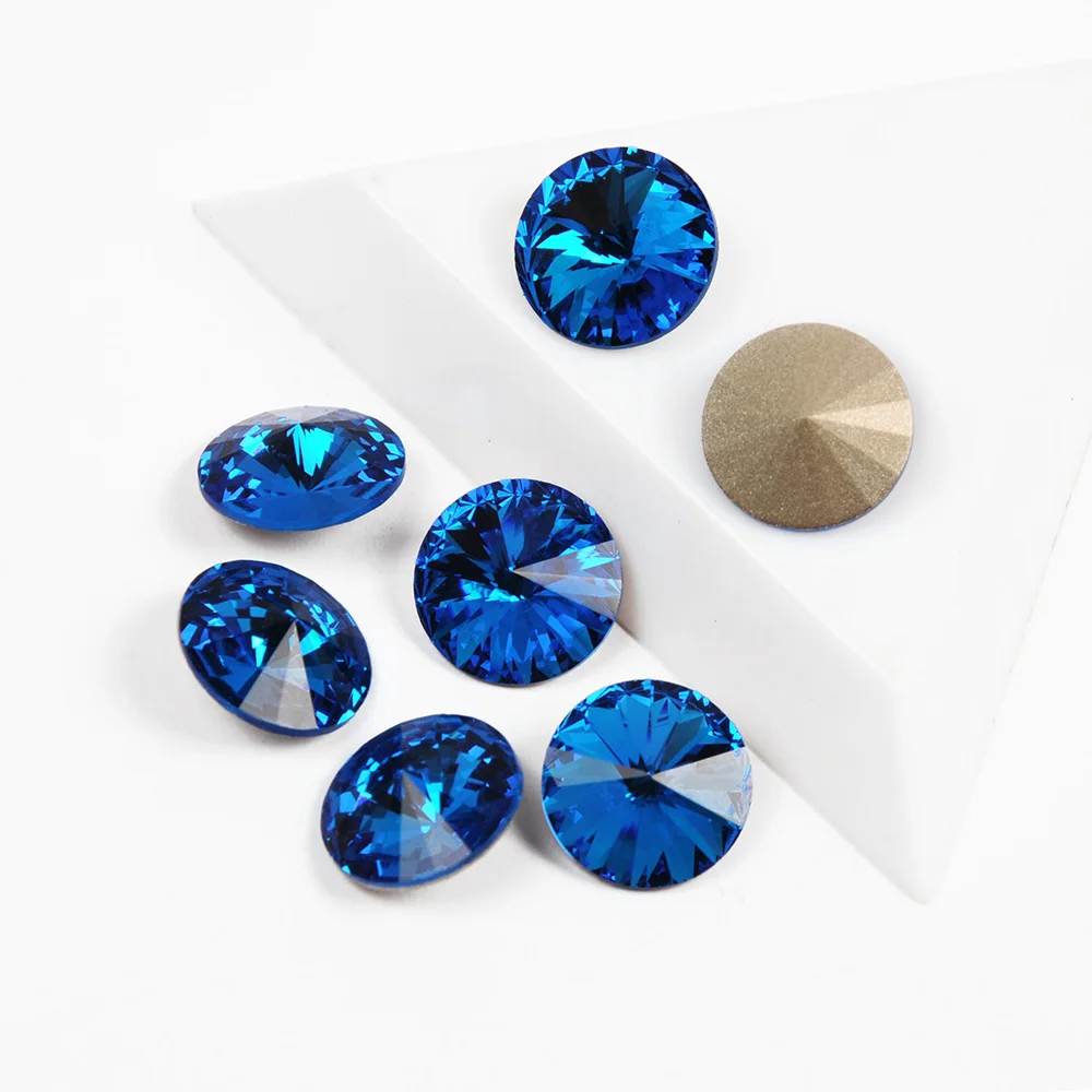 CTPA3bI Beauty Blue Rivoli Sew On Rhinestones Gold Silver Setting Multi Sizes Loose Fancy Stones For DIY Jewellery Clothes