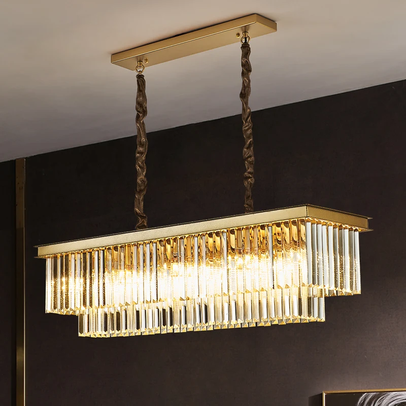 Biewalk Modern Golden Crystal Chandelier Rectangular Lighting Living Room Dining Room LED Interior Lighting Fixtures