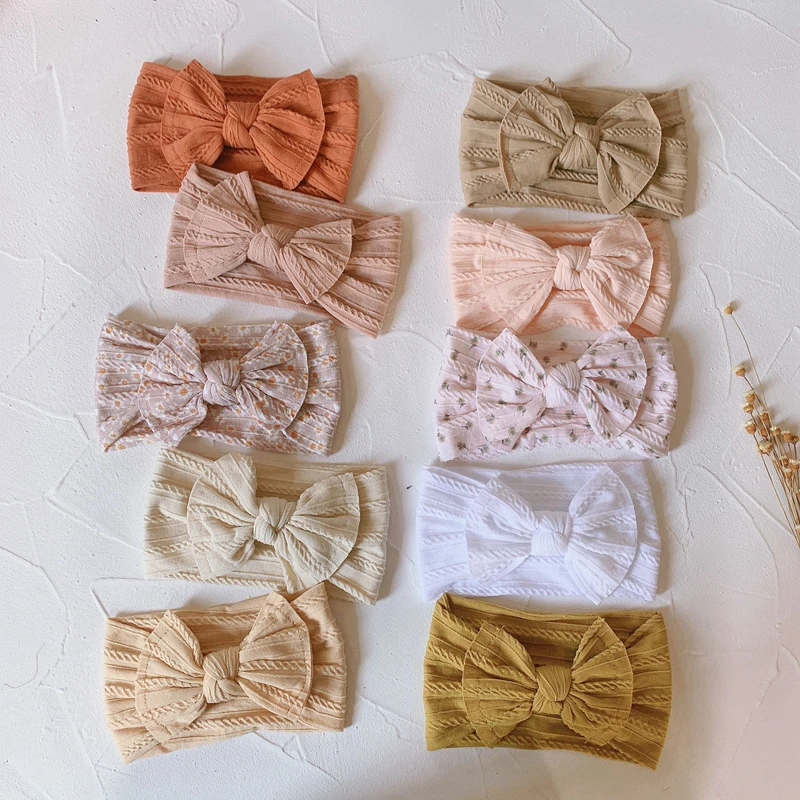 

10Pcs/Lot Baby Bow Headband Cable Knit Nylon Headbands Elastic Hair Bands for Children Newborn Turban Girl Toddler Headwrap
