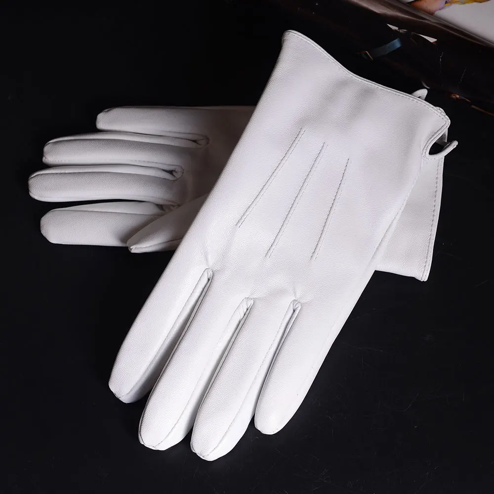 Hommes de Cuir VÉRITABLE En Cuir Véritable Hiver Chaud Blanc Gants Courts