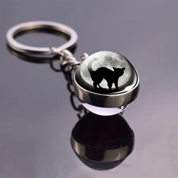 Black Cat Pumpkin Head Bat Jewelry Full Moon Double Sided Keychain Men Women Halloween Gift Fashion Accessories