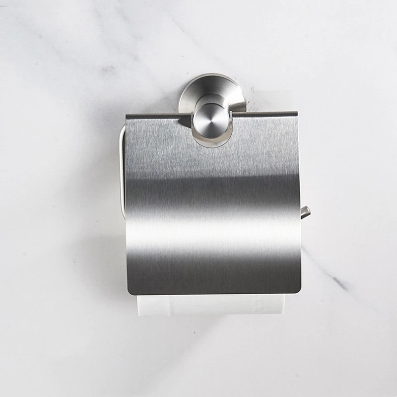 Black/Brushed Gold Stainless Steel Toilet Paper Holder Wall Mounted Bathroom Tissue Roll Dispenser Rack with Protective Cover