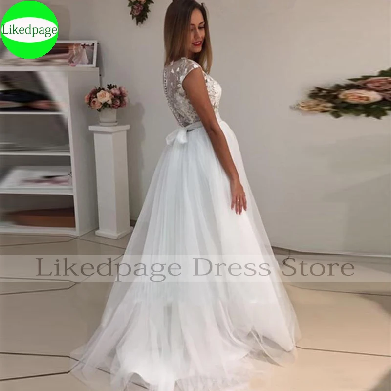 Sexy Hochzeit Kleid Boho Vestidos De Novia Cap Sleeve Spitze Applique Tüll Robe Mariage Boda Braut Kleid Trouwjurk 2021 Taste zurück