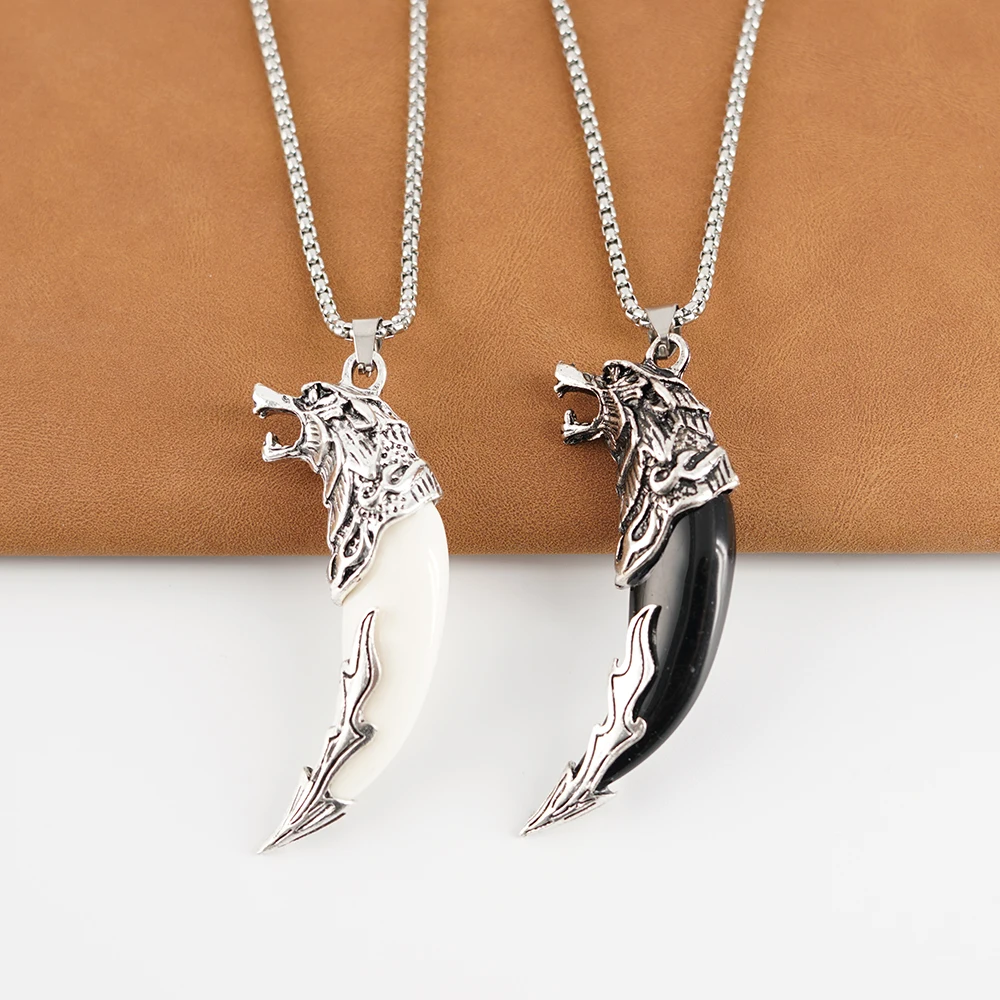 Ethnic Style Brave Men's Wolf Loong Tooth Spike Pendant Necklace Stainless Steel Male Warrior Adult Ceremony Jewelry