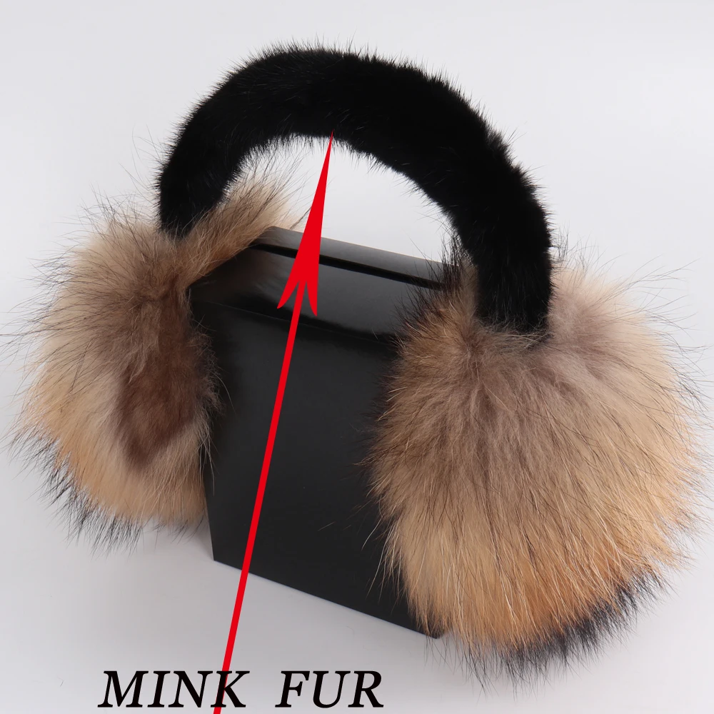 Venda quente 100% natural real pele de raposa earmuffs inverno feminino quente pelúcia grande pele de raposa orelha muff rússia macio com pele de vison real earflaps