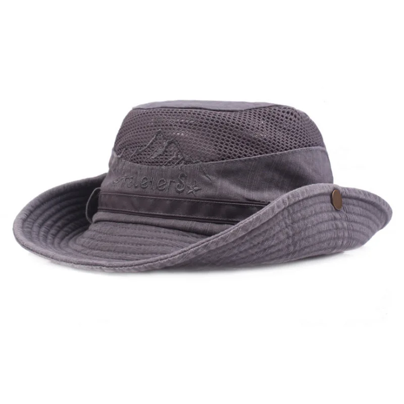 Hot Selling Men Cotton Head Embroidery Hat Outdoor Beach Sun hat Protection Wide Brim Foldable Boonie Bucket Hat Fisherman Hat