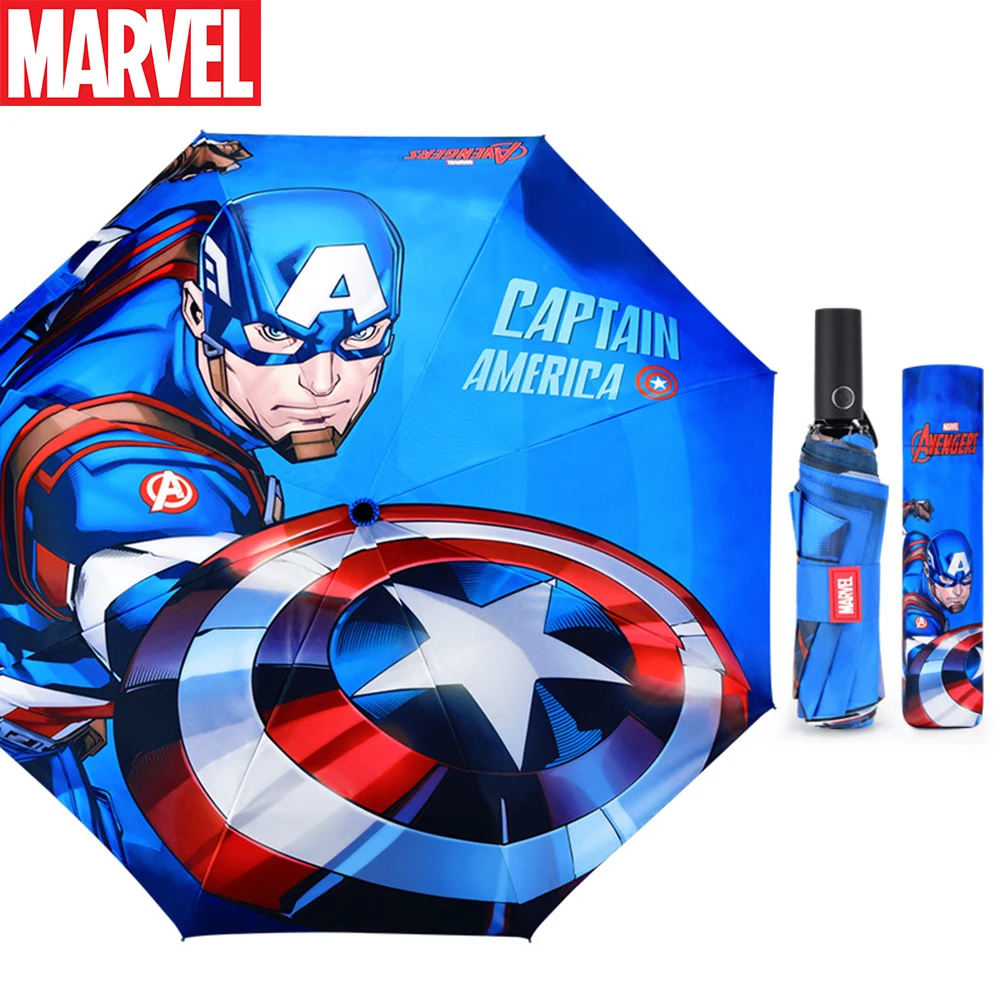 Marvel Children Spiderman Twisted Three Folding Umbrella Iron Man Captain America Semi-automatic Student Kids Teenager Umbrella