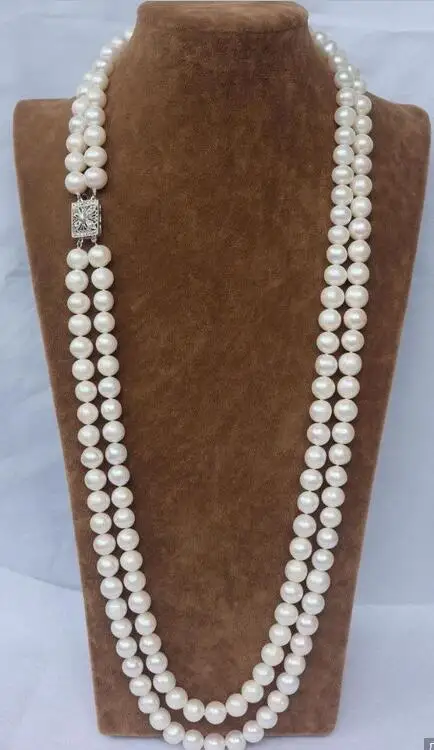 

Beautiful CHARMING NATURAL 2 ROW 9-10MM WHITE AKOYA SOUTH SEA PEARL NECKLACE 23" 24"