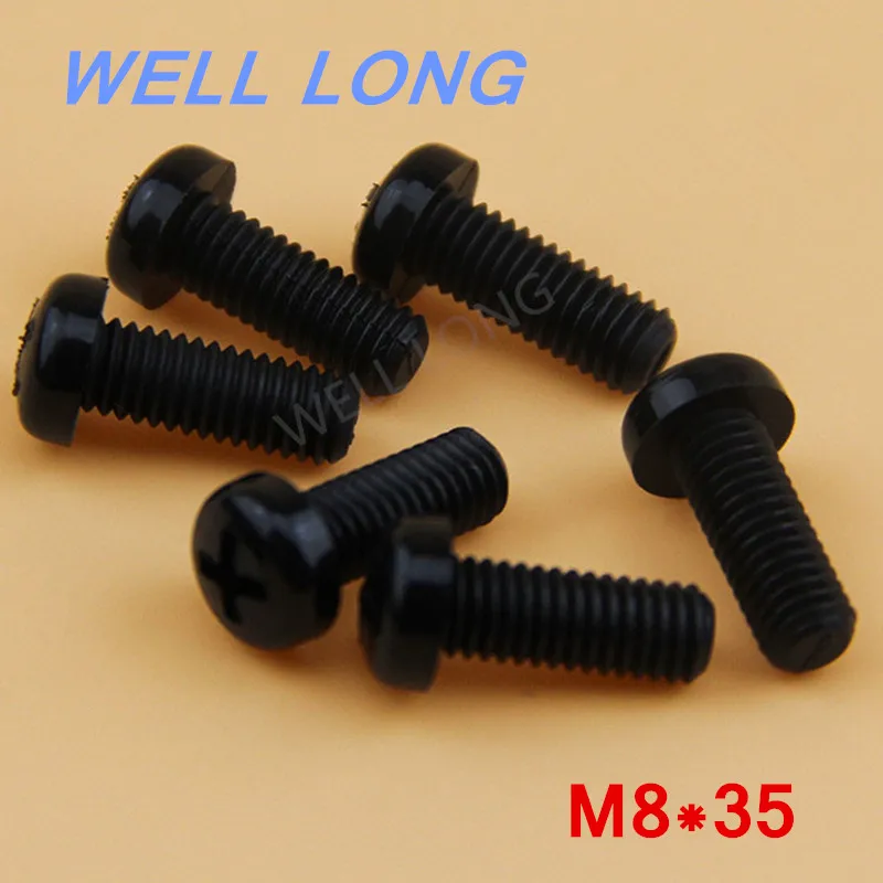 

100pcs/lot M8*35mm Black Round head cross nylon screws, pan head plastic screws, plastic bolts.