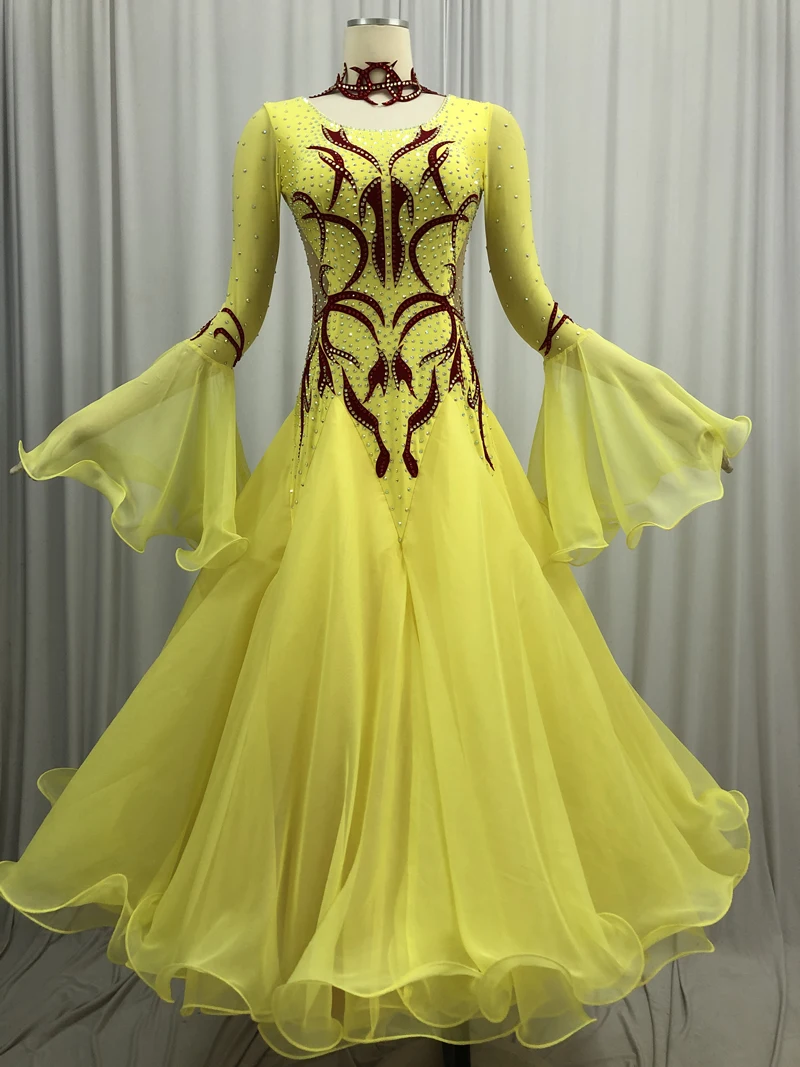 Ballroom Competition Dance Dress New Design Yellow Standard Modern Skirt High Quality Women Waltz Ballroom Dance Dresses