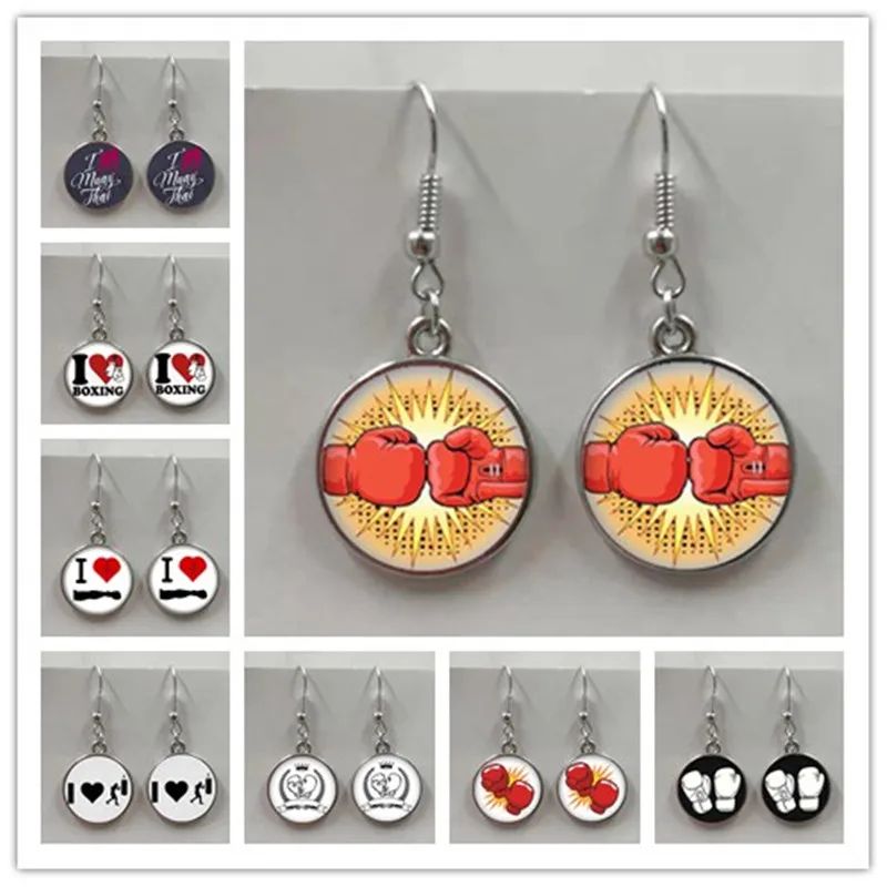 New Fashion Boxing Gloves Earrings Glass I Love Boxing Images Convex Woman Man Earrings Punk Jewelry Gift