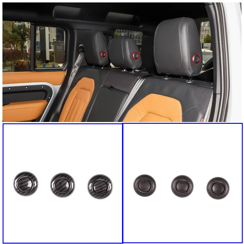 

For Land Rover Defender 90 110 2020-2022 ABS Oak Wood Grain Rear Seat Headrest Button Cover Decorative Caps Car Accessories