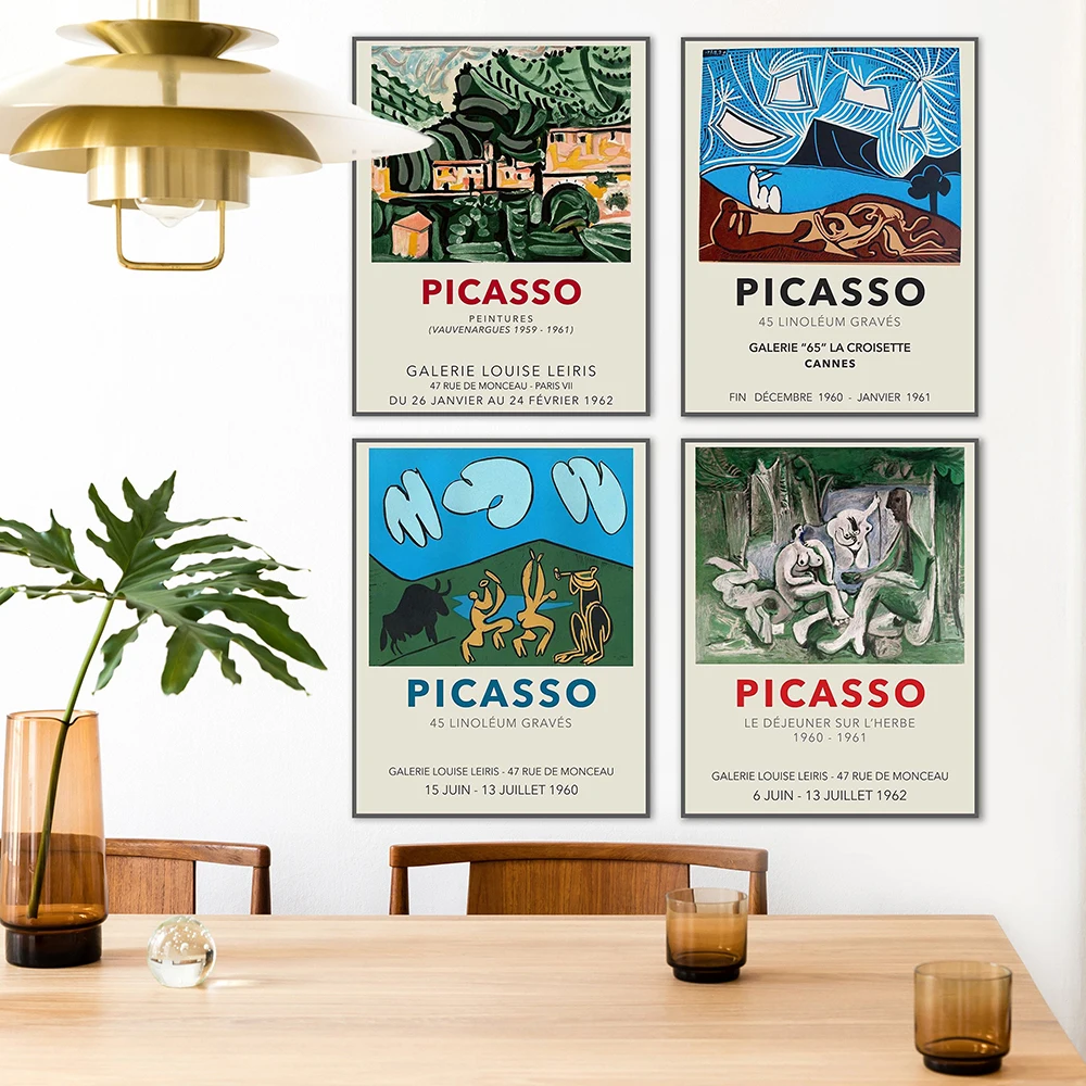 Abstract Vintage Painting Pablo Picasso Exhibition Posters Canvas Print Art Painting Drawing Wall Picture Modern Home Decor
