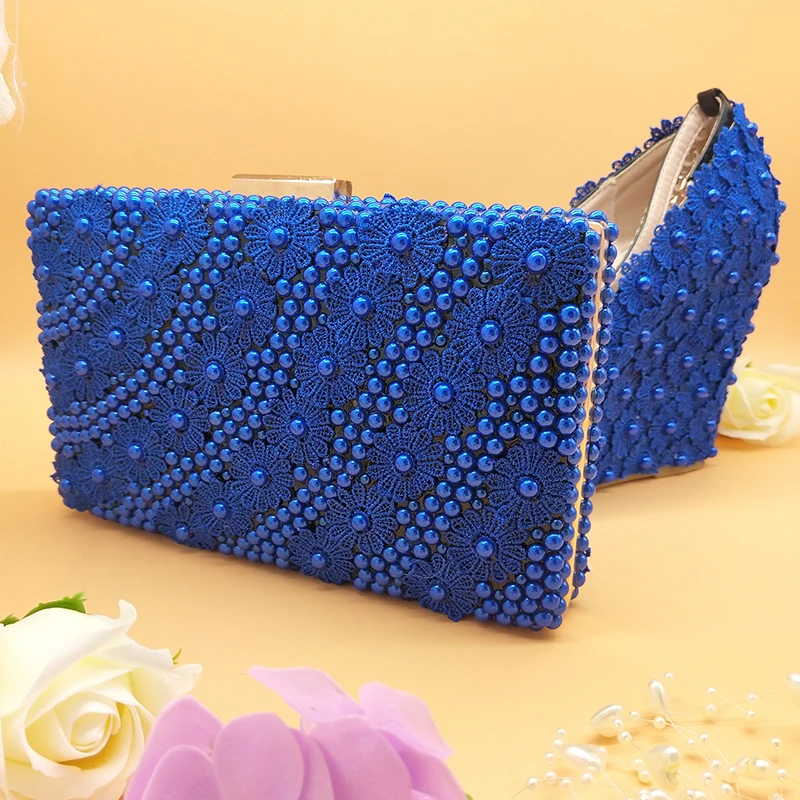 BaoYaFang New Wedges Royal Blue Lace-up Flower Wedding shoes and bags woman shoes Bridesmaid fashion ankle strap Womens Pumps