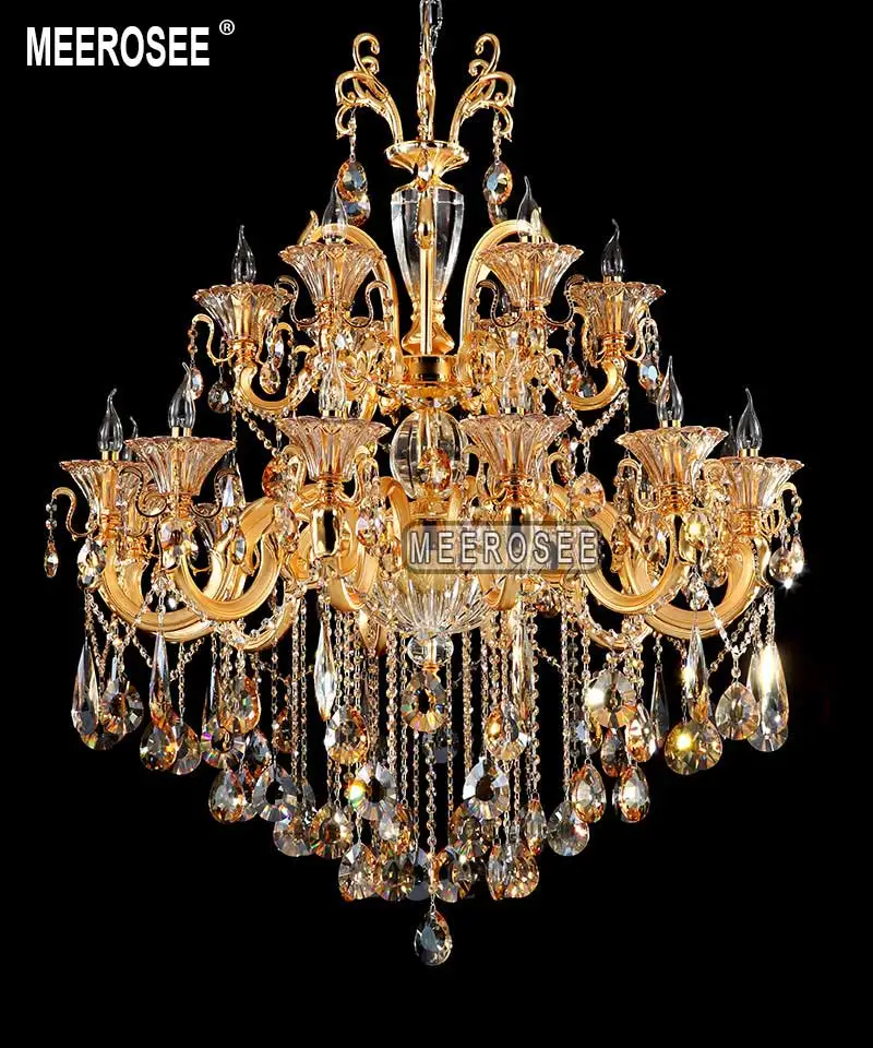 Classical Chandelier Lighting Fixture Large Luxury Crystal Gold Pendant Lamp for Living Room Dinging Room Staircase Hallway