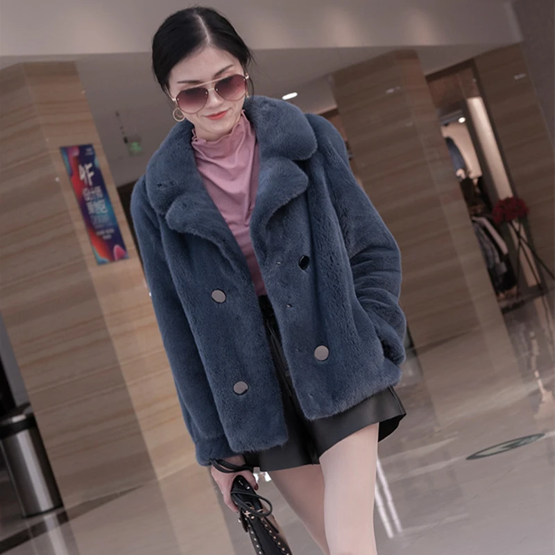 Copenhagen Mink Fur Women Short Skirt Coat with Collar  Winter Thick Warm  Mink Fur Jacket