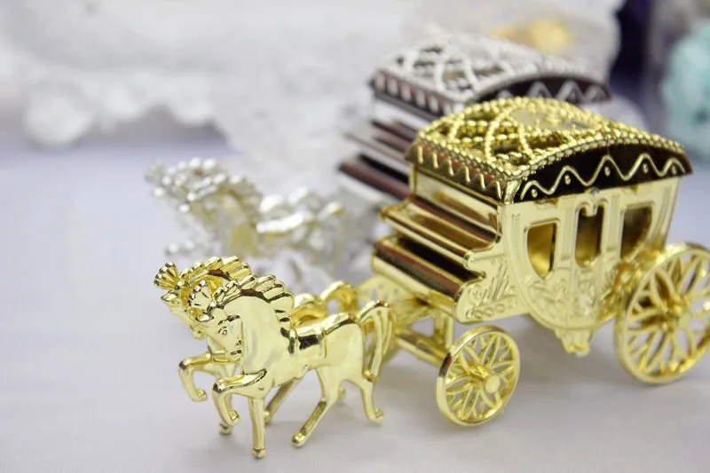 

New Arrive clear gold Silver plastic carriage box wedding candy box chocolate box For Wedding Decoration Supplies free shipping