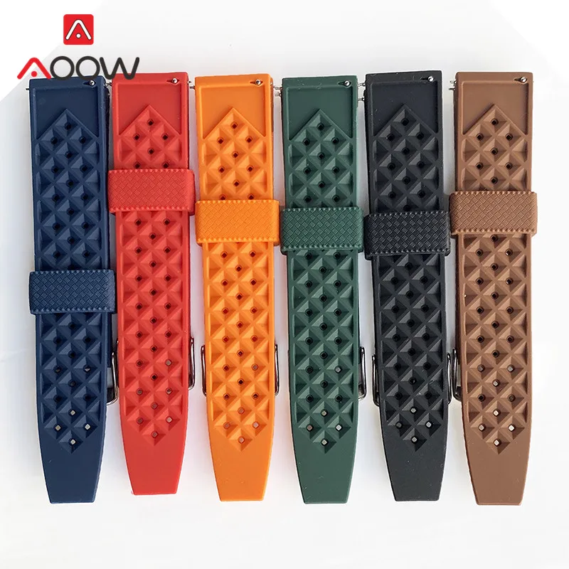 20mm 22mm Tropical Rubber Strap Quick Release Waterproof Diving Soft Silicone Sport Band Men Replacement Bracelet Watchband