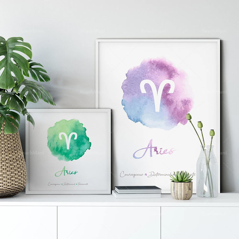 Aries Zodiac Art, Aries Astrology Gift, Astrology Watercolor, Constellation Art, Zodiac Print, Aries Sign Gift