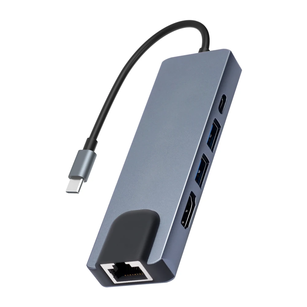 

Type C to USB Hub 5 IN 1 USB3.0 PD hdtv multifunction Adapter HDMI -Compatible fast network interface cable