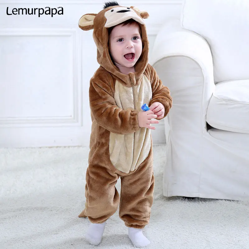 

Kigurumis Monkey Baby Bodysuits Zipper Soft Romper Infant Winter Onesie Animal Funny Jumpsuit Toddler Boy Girl Party Clothes