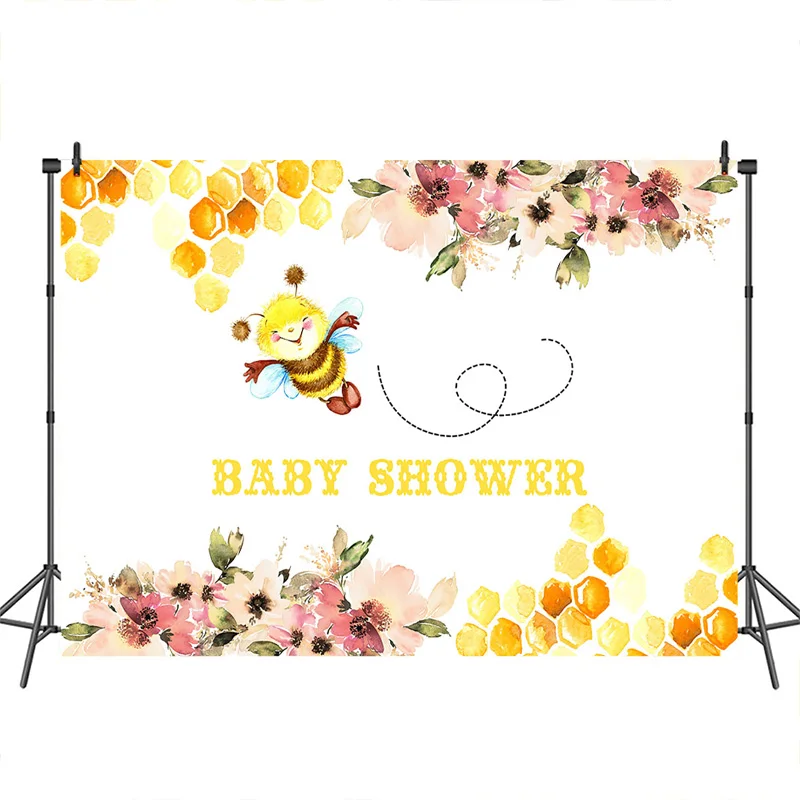 

MOCSIKA Baby Shower Backdrop Little Bee Flower Honey Background Customized Photographic Backdrops for Photo Studio