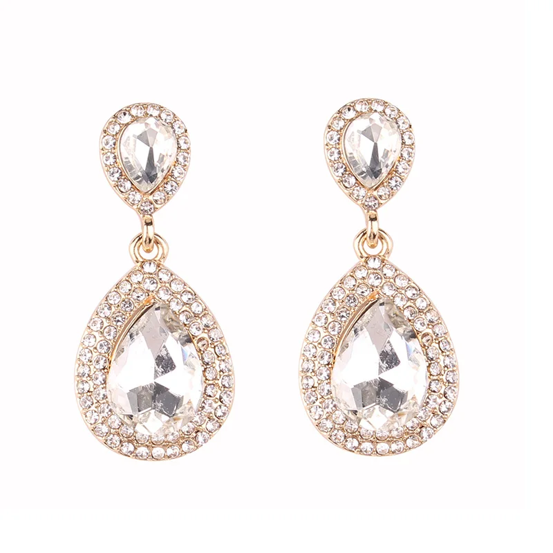 Luxury Water Drop Crystal Stone Inlaid Pendant Drop Earrings Rhinestone Decoration Dangle Earrings Women Party Jewelry