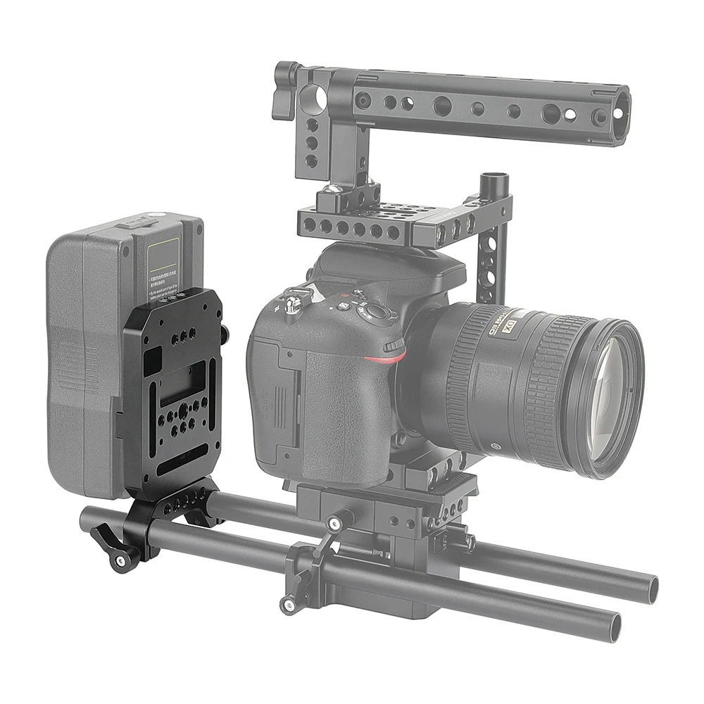 Adattatore femmina CAMVATE Mini v-lock a sgancio rapido con attacco VESA e morsetto a doppia asta da 15mm per montaggio batteria fotocamera DSLR