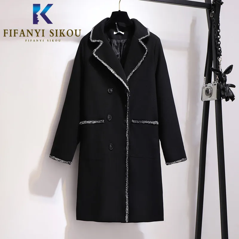 Winter Coat Women Loose Plus Size Wool blend Oversized Long Coat Fashion Notched collar Lady Woolen Coat Warm Overcoat 2020 New