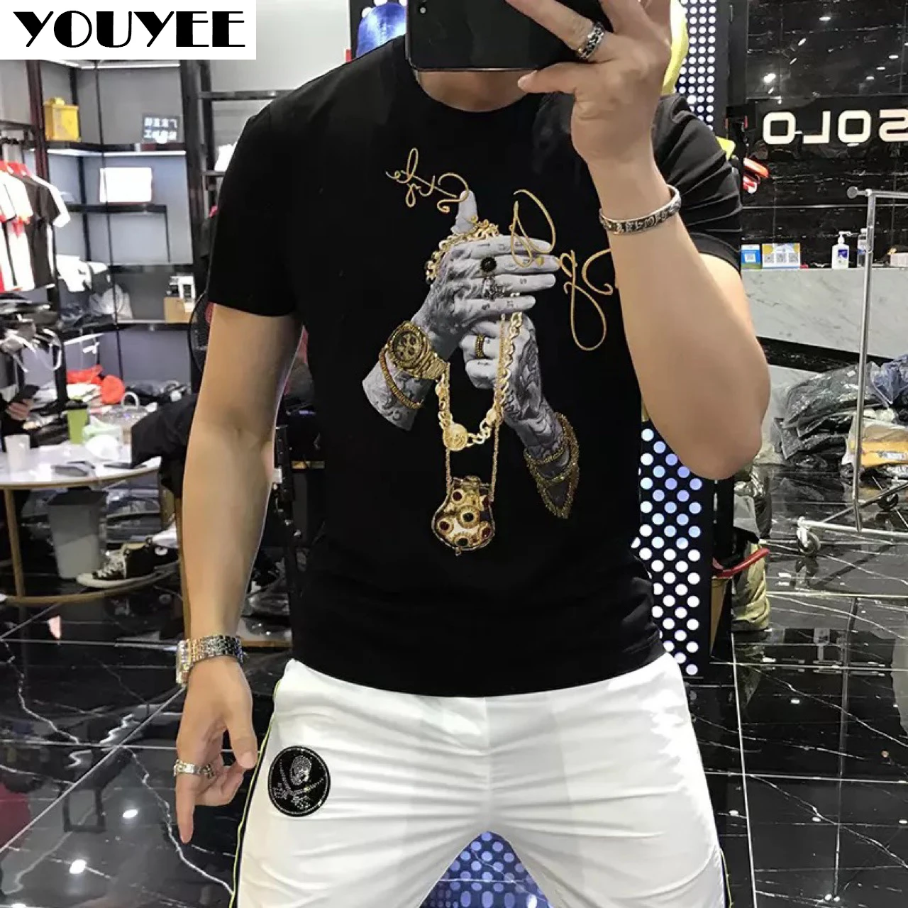 Men\'s T-shirts Shinning Luxury Hot Fashion Man Streetwear Casual Short Sleeved Tee Mercerized Cotton High Quality Male Top 4xl