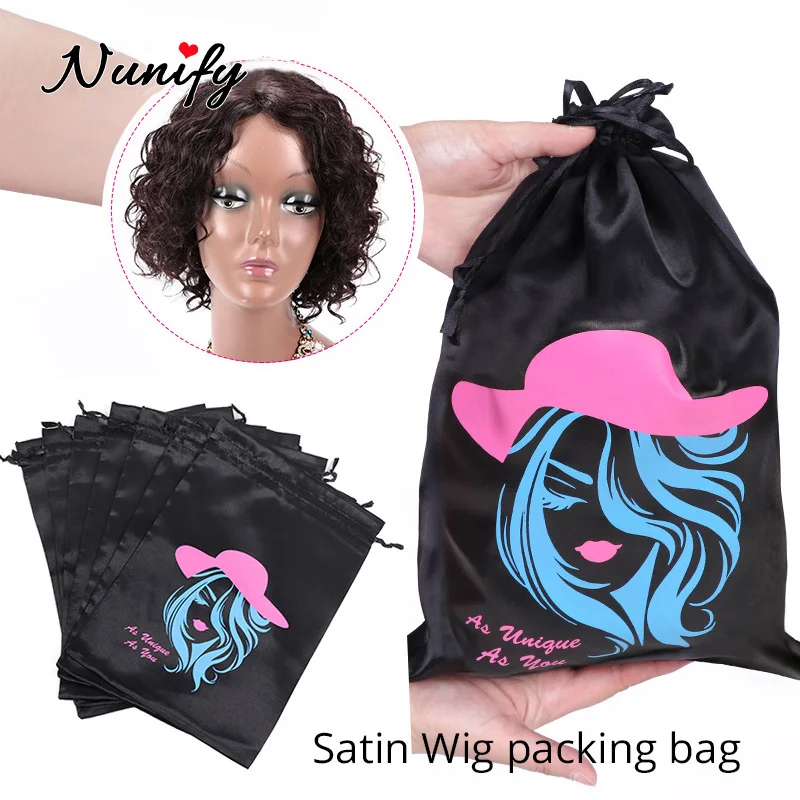 Bolsas de satén con cordón para pelucas, bolsas de almacenamiento de pelo de seda satinada para paquetes, extensiones de cabello de regalo, 6-12 piezas