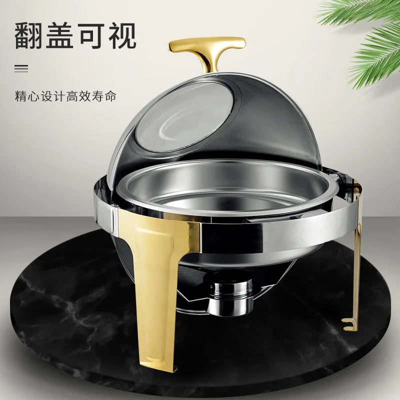 Golden stainless steel alcohol stove household commercial Removable Round chafing dish solid buffet food warmer restauration