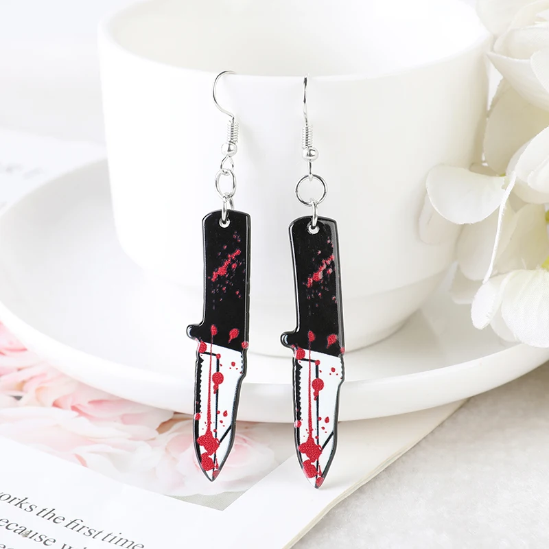Picture 7: 1 Pair Fashion Halloween Bloody Knife Fear Scissors Dangle Earrings For Girls Women Birthday Gift Lovely Jewelry