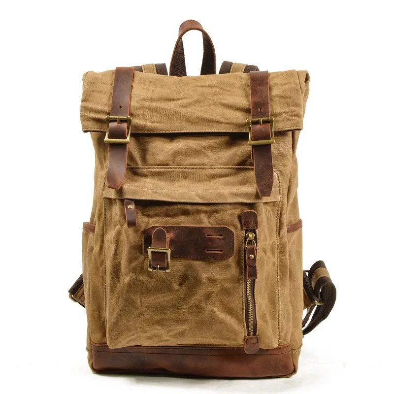 Luxury Vintage Backpack Men Canvas Large Travel Bags Leather Waterproof Casual Daypacks Male School Bags For Boy Young Bagpack