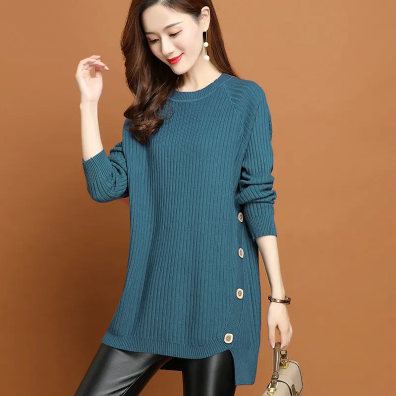 

Fdfklak Spring Sweater 2024 New Women's Mid-Long Wild Loose Large-Size Autumn Winter Pullover Shirt Short Bottoming Dress