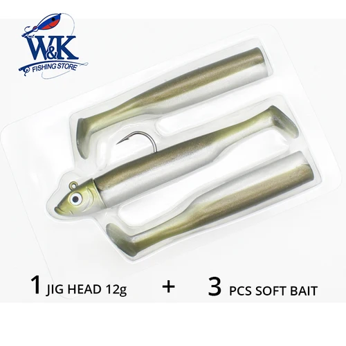 Imagen 2 del producto Juego de Señuelos de Pesca de agua salada, cebo suave de cola suave de 7,5 cm con cabeza de plantilla de 12g, 17g, 9,5 cm, cebo de pesca de lubina, Super Vinyl Perch