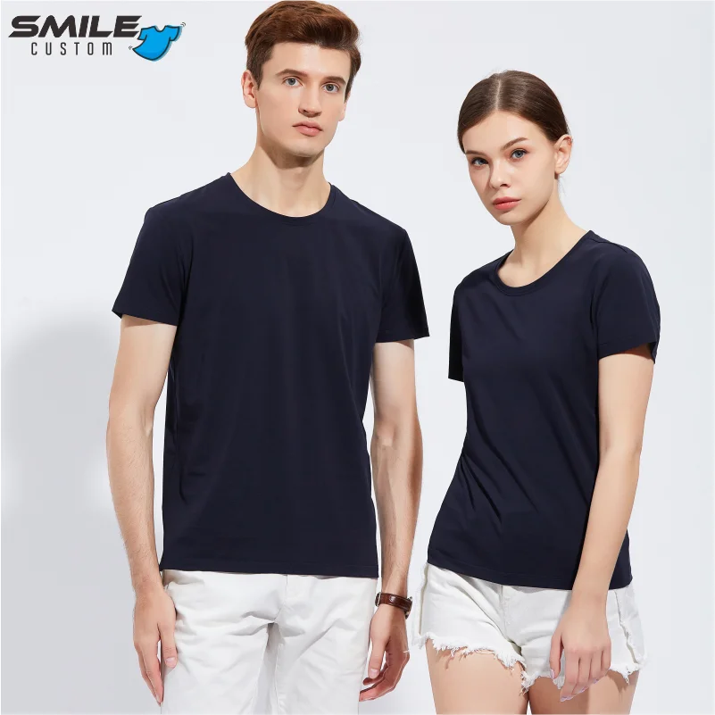 SMILE Summer Comfortable Cotton T-shirt Customize Logo Team Casual Round Neck Short Sleeve Tees Printed Personalize Pattern Text