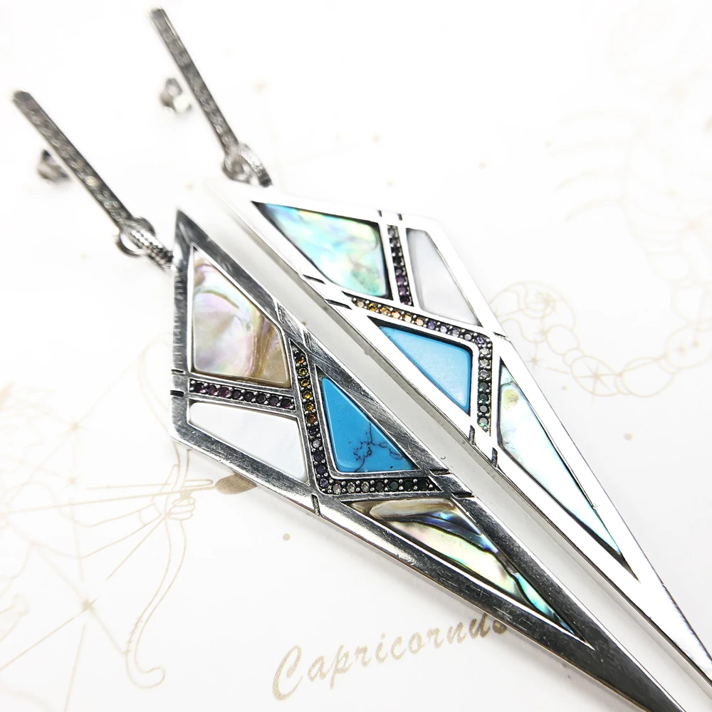 Ohrringe Dreieck, Amerikaner Edlen Schmuck Für Frauen Neue Sommer Sterling Silber 925 Türkis Ohr Geschenk Leistungsstarke Glück Charme – Detail 6