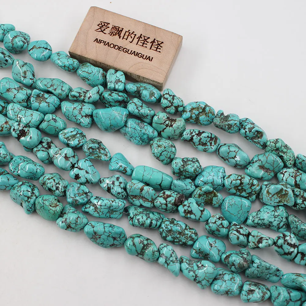 APDGG Natural Stone Smooth Freedom Blue Turquoise Nugget Loose Beads 16\