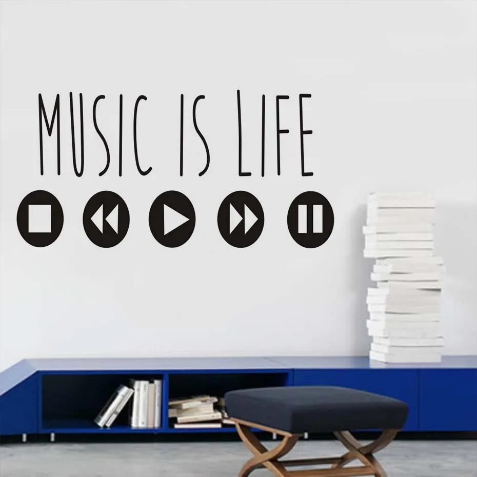 WJWY Music Is Life Wall Sticker Fashion Art Murals Music Equalizer Adhesive Home Decor Vinyl Living Room Bedroom Wall Decals