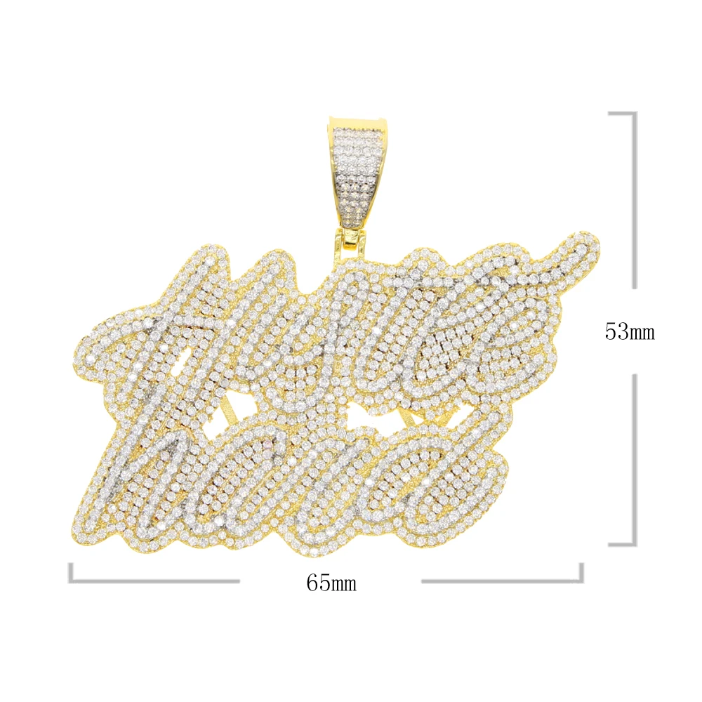 Iced Out Bling Cursive Letters Hustle Hard Pendant Necklace CZ Zircon Silver Color Letter Charm Men's Women Hip Hop Jewelry