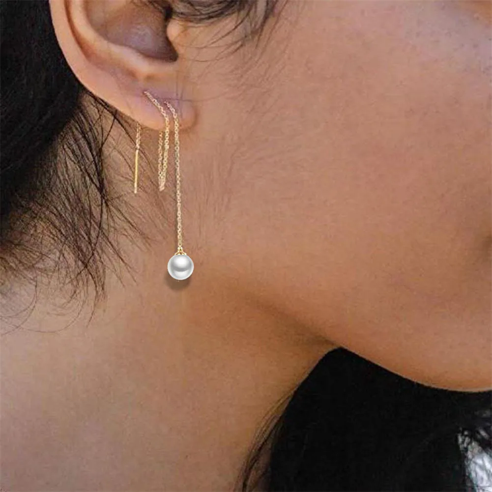 MinaMaMa Stainless Steel Tassel Long Imitated Pearl Earring For Women Girls Minimalist Threader Earrings New Trendy Jewelry