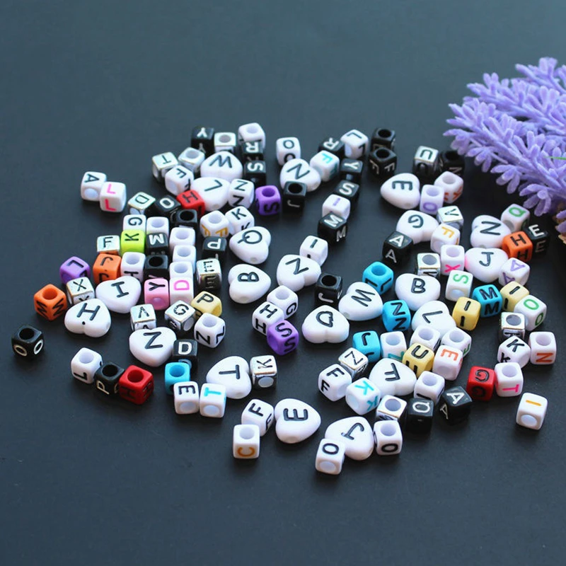 100pcs Mixed Letter Acrylic Beads Round Flat Alphabet Digital Cube Loose Spacer Beads For Jewelry Making Bracelet DIY Handmade