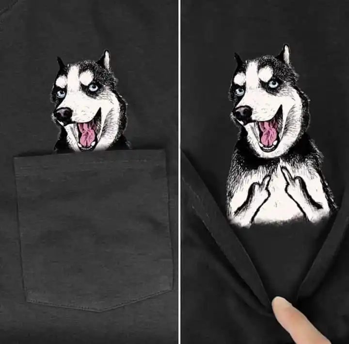 

Cotton T Shirt Fashion pocket Husky Cartoon print t-shirt men's for women shirts Hip hop tops funny Harajuku tees dropshipp