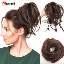 AOSIWIG Synthetic Round Ponytail Hairpieces Elastic Donut Synthetic Curly Messy Hair Bun Clip in Hair Extension Accessories