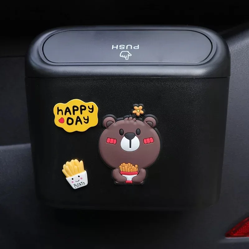 Cubo de basura creativo para coche, Cubo de almacenamiento multifuncional con dibujos animados bonitos, para varios artículos